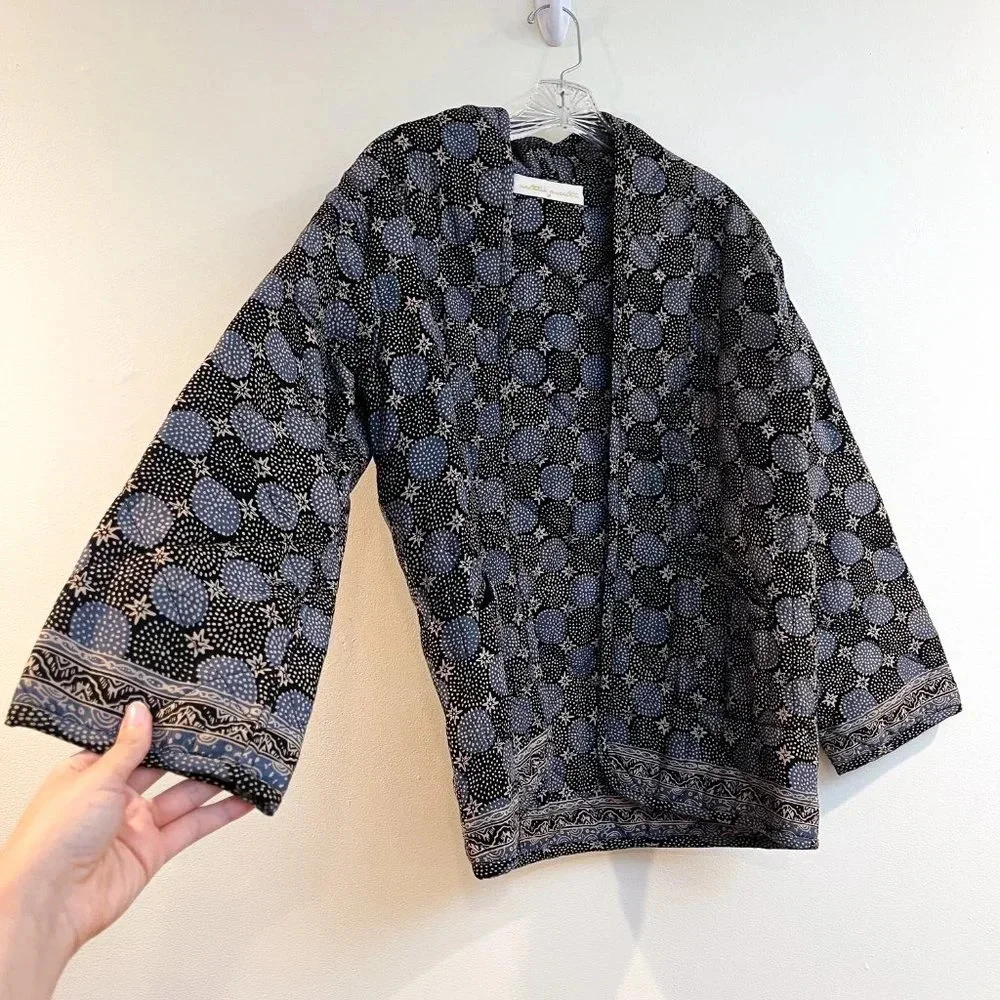 RARE Natalie Martin Bohemian Star Dot Navy Designer Open Quilted Jacket Medium